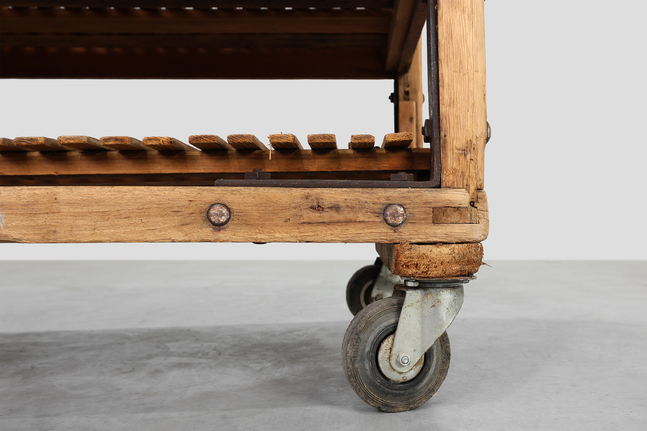 Large baker's cart/ rolling shelf in pine wood, France ca. 1900thumbnail